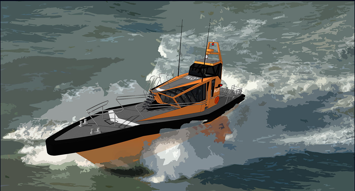 pilot vessel boat on waves exterior design