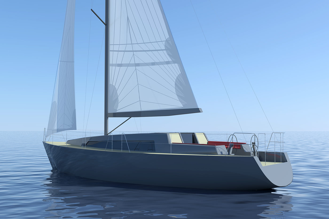 Sea sailing yacht sloop type exterior design view from side