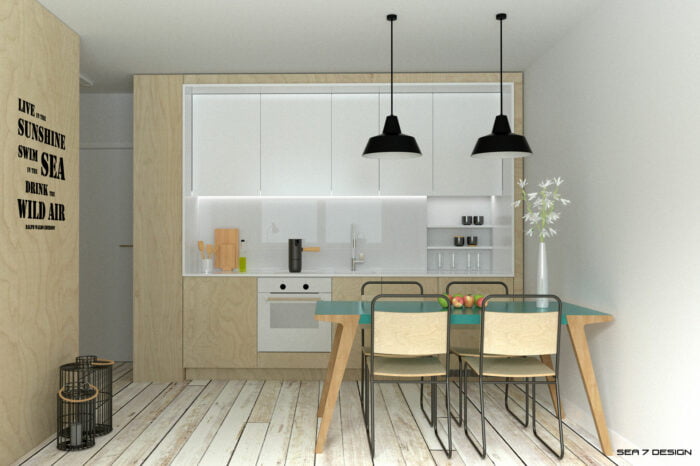 sea summer apartment kitchen interior desing