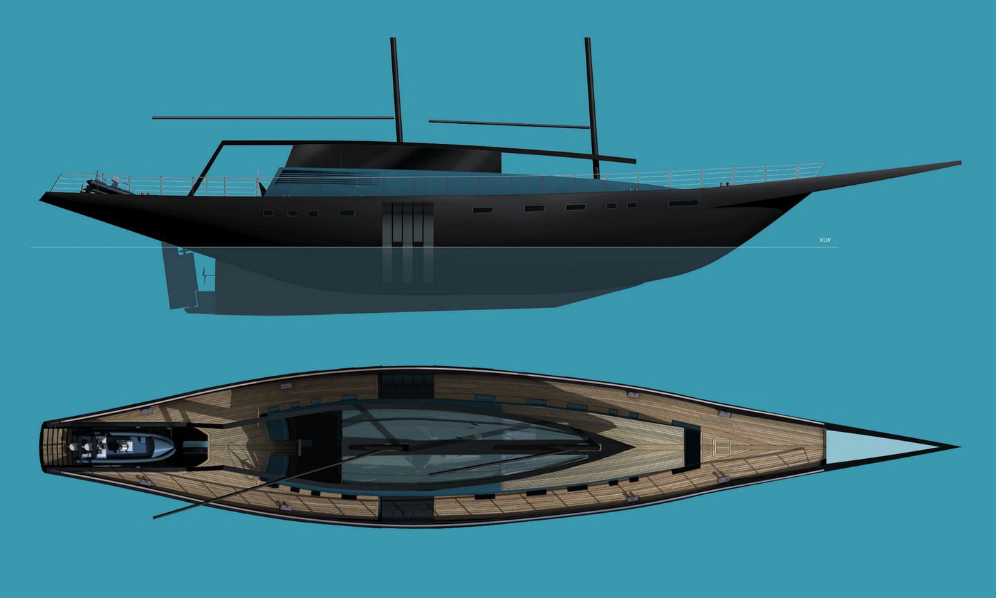 Sea 7 Design Tropical Sailing Yacht silhouette side and top view
