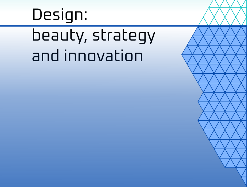 Sea 7 Design, Design: beauty, strategy and innovation, a cover for a blog article. A graphics with an iceberg made of triangles, shades of blue and turquoise.